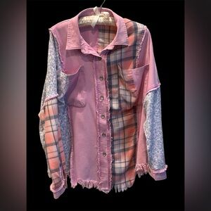 Blue Velvet  oversized Patchwork Shirt